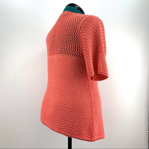 Today's Designer Salmon Pink Single Button Short Sleeve Knit Cardigan, Medium - Picture 9 of 16